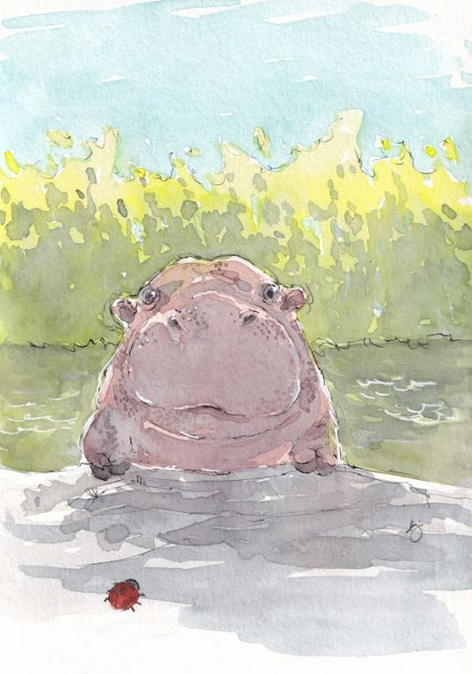 Hippo & Ladybug - Watercolor - Signed Prints