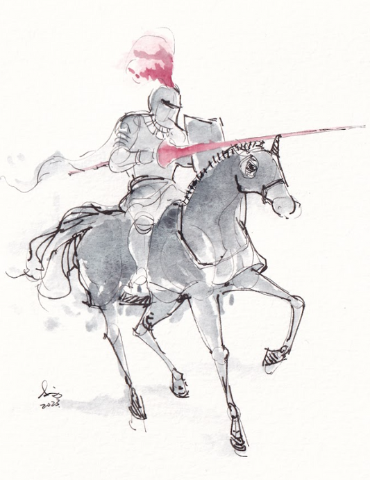 Knight in Red - Watercolor - Signed Prints