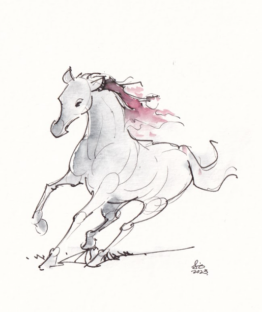 Horse Running Red - Watercolor - Signed Prints