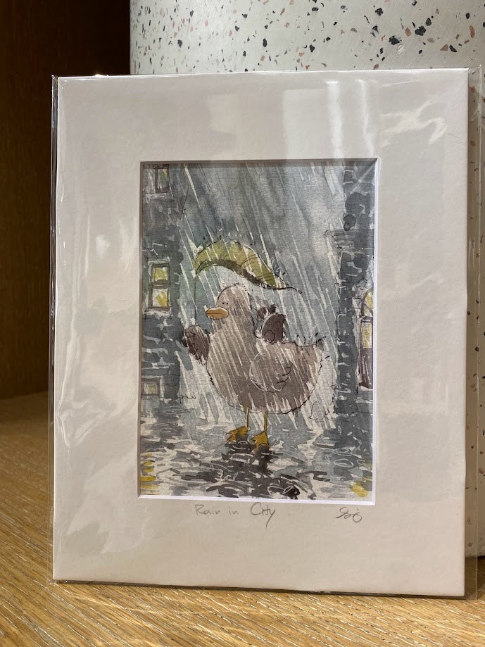 Duck in the Rain - Watercolor - Signed Prints