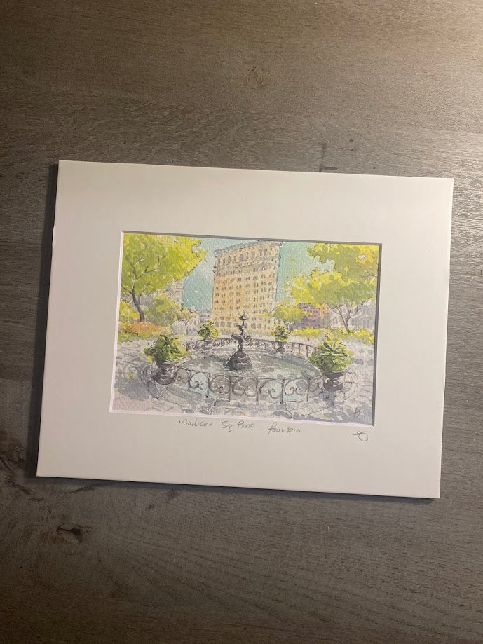 Madison Square Park Fountain - Watercolor - Signed Prints