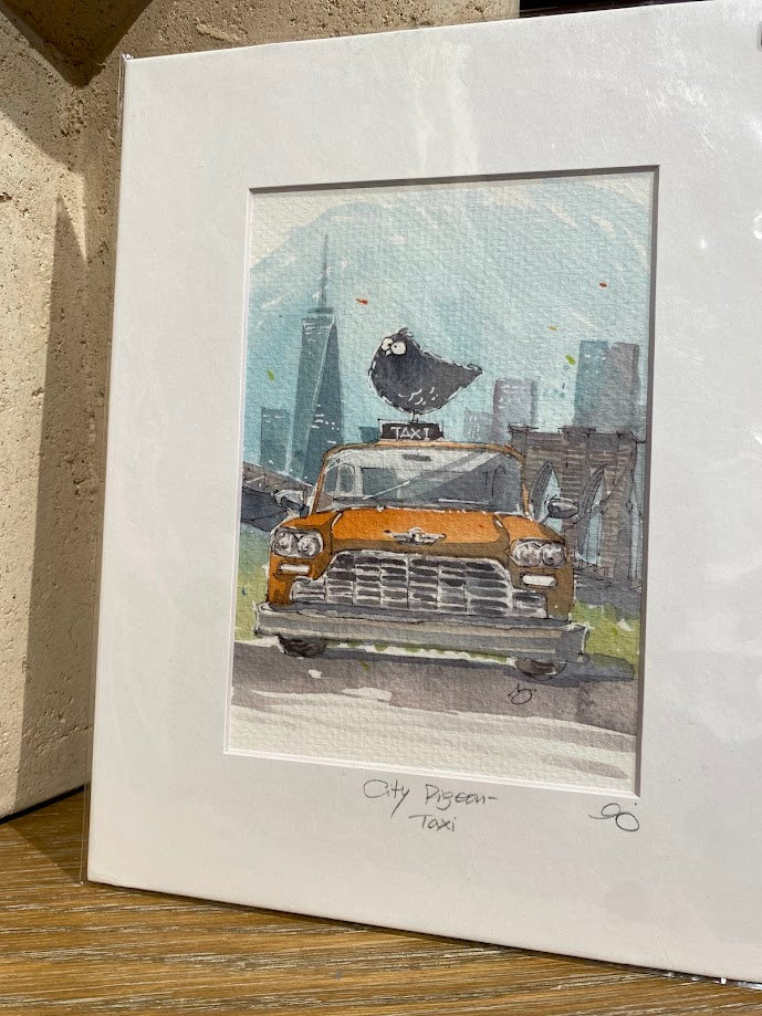 City Pigeon - Taxi - Watercolor - Signed Prints