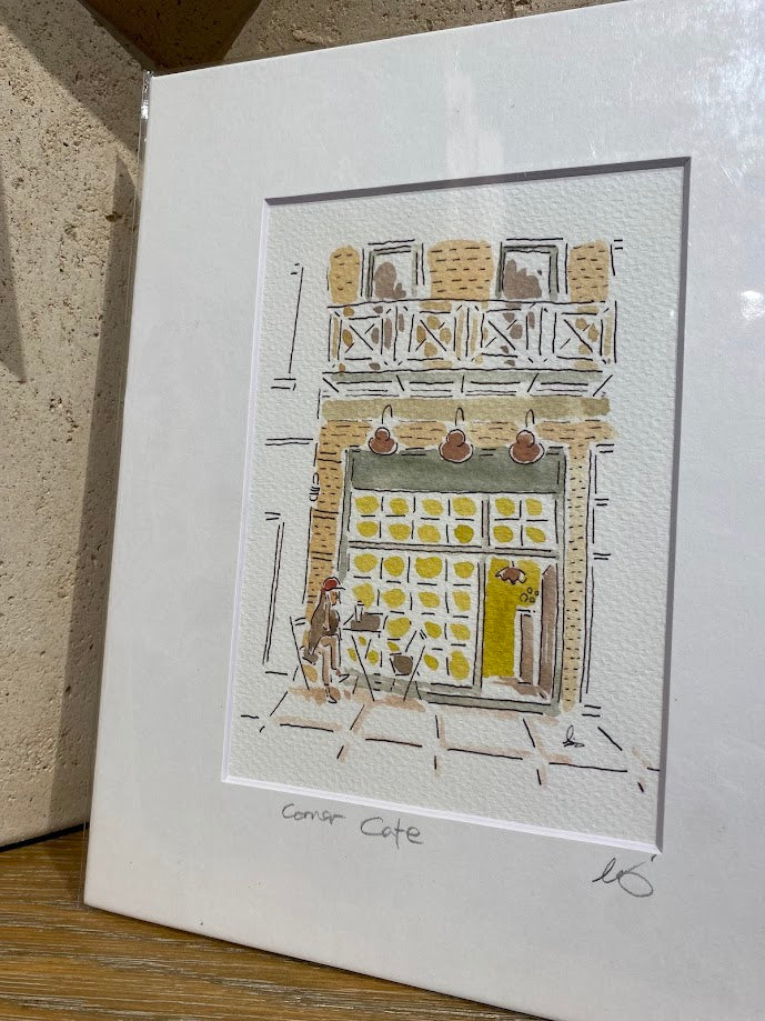 Corner Cafe, New York City - Cartoon Style - Signed Print