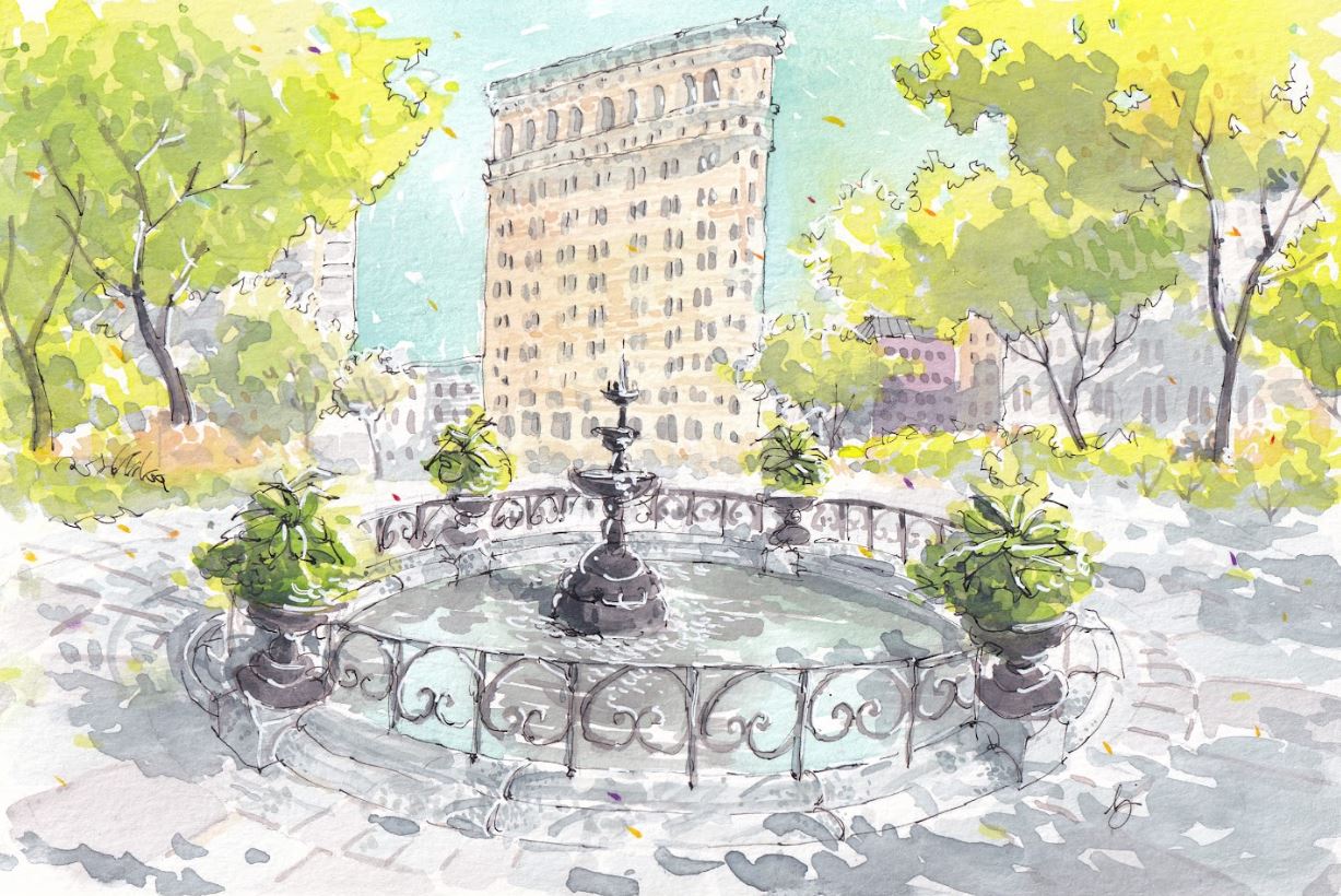 Madison Square Park Fountain - Watercolor - Signed Prints