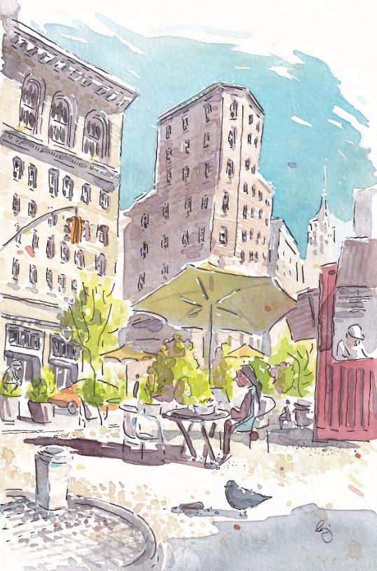 Lunch Break - New York City - Cartoon Style - Signed Print