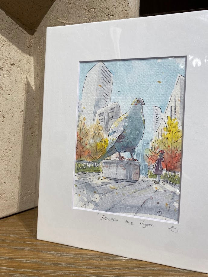 High Line Pigeon "Dinosaur" - New York City - Cartoon Style - Signed Print