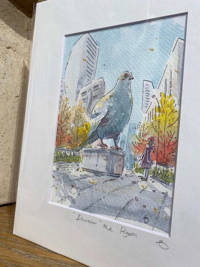 High Line Pigeon "Dinosaur" - New York City - Cartoon Style - Signed Print