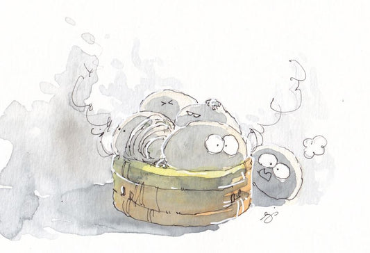 Oh Buns, bao / buns in a steamer, Chinese food - Watercolor - Signed Prints