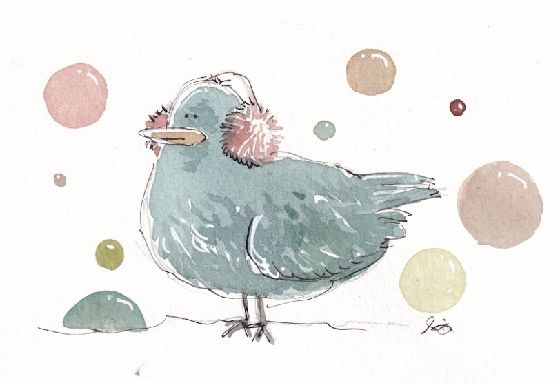 Pigeon with Earmuffs - Watercolor - Signed Prints