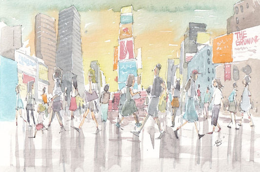 Rush Hour - Times Square - Running Out of Time - Watercolor - Signed Prints