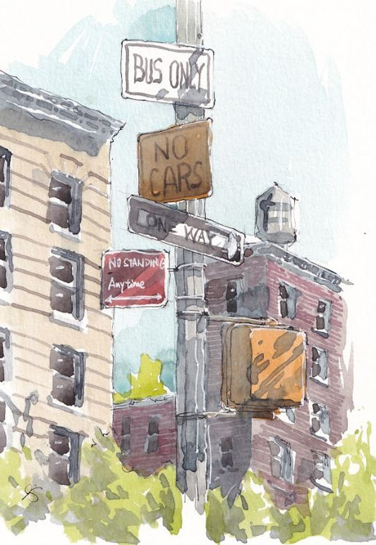 Bus Only, Street Signs - New York City - Watercolor - Signed Prints