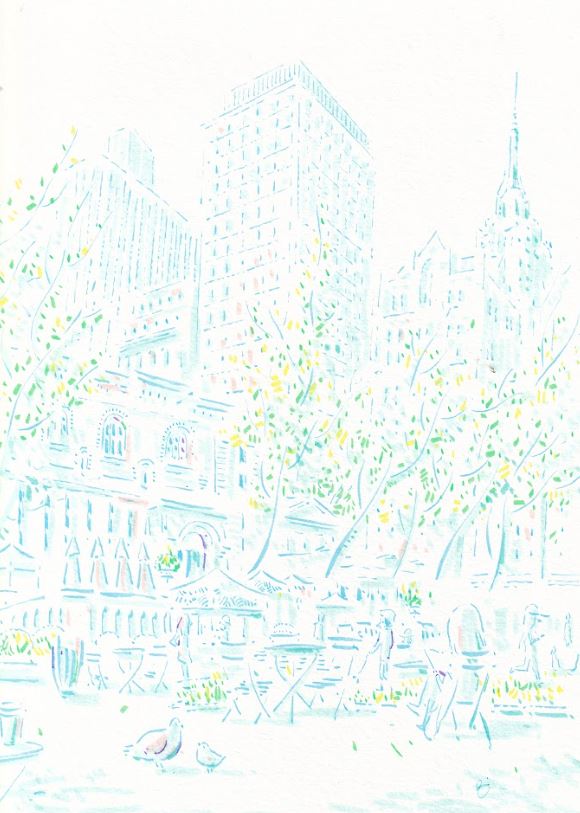Spring in Bryant Park II - NYC - Cartoon Style - Signed Prints