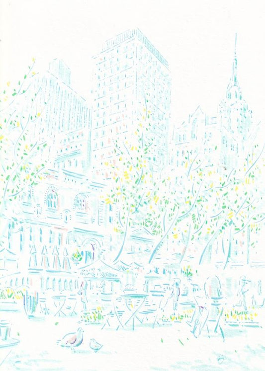 Spring in Bryant Park II - NYC - Cartoon Style - Signed Prints