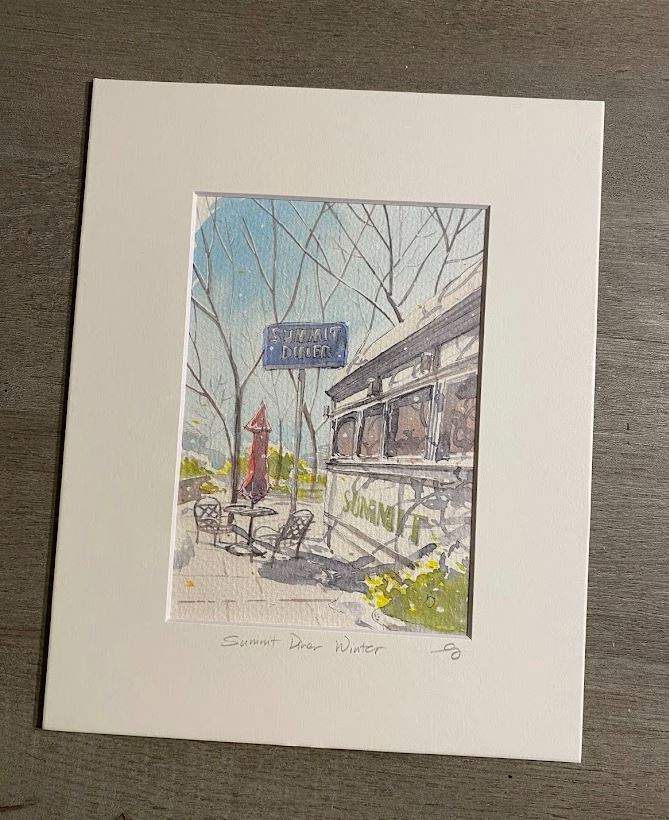 Summit Diner Winter - Jersey Diners - NJ - Watercolor - Signed Prints