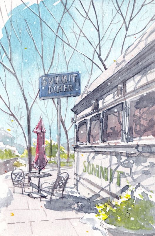 Summit Diner Winter - Jersey Diners - NJ - Watercolor - Signed Prints