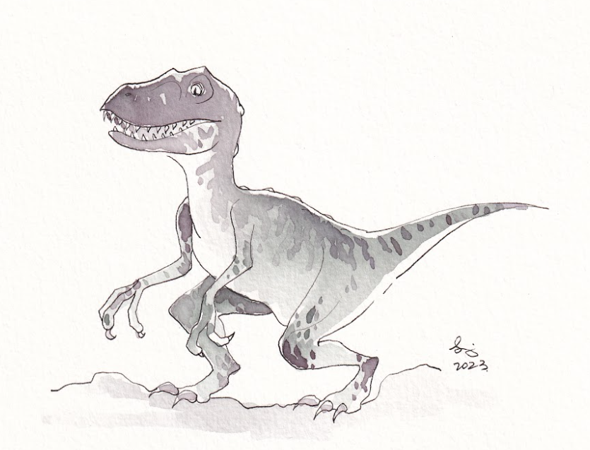 Dinosaur - Velociraptor - Watercolor - Signed Prints