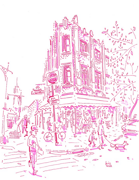 West Village Morning , New York City - Cartoon Style - Signed Print