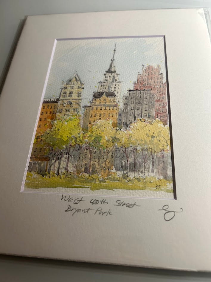 West 40th Street - Bryant Park - New York - NYC - Watercolor - Signed Prints