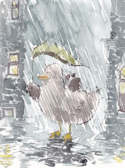 Duck in the Rain - Watercolor - Signed Prints