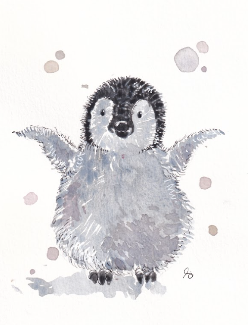 Penguin - Happy - Watercolor - Signed Prints